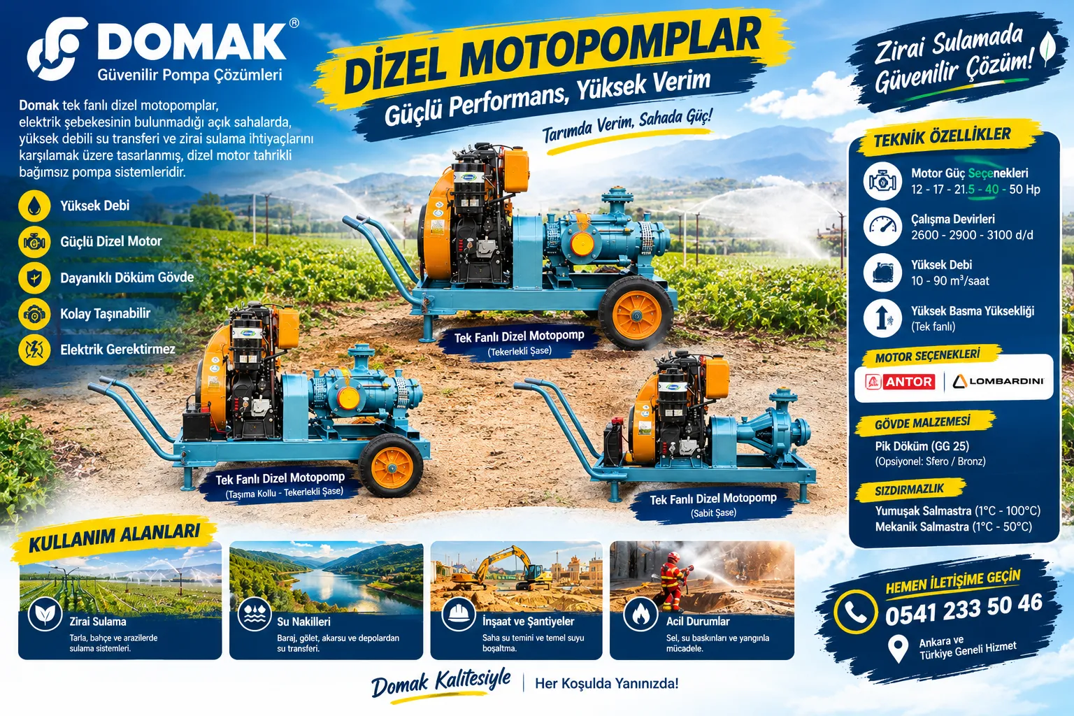 Elektriksiz Sahaların Güçlü Hakimi: Domak Kademeli ve Tek Fanlı Dizel Motopomplar