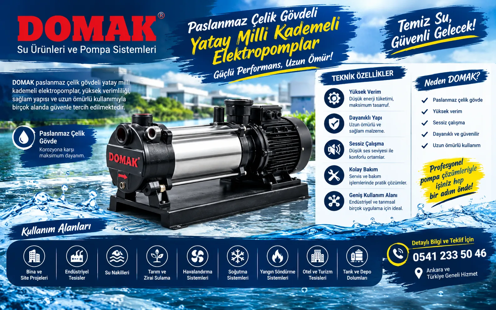 Su Yönetiminde Ezber Bozan Güç: DOMAK Paslanmaz Çelik Kademeli Pompalarla Maksimum Tasarruf!v