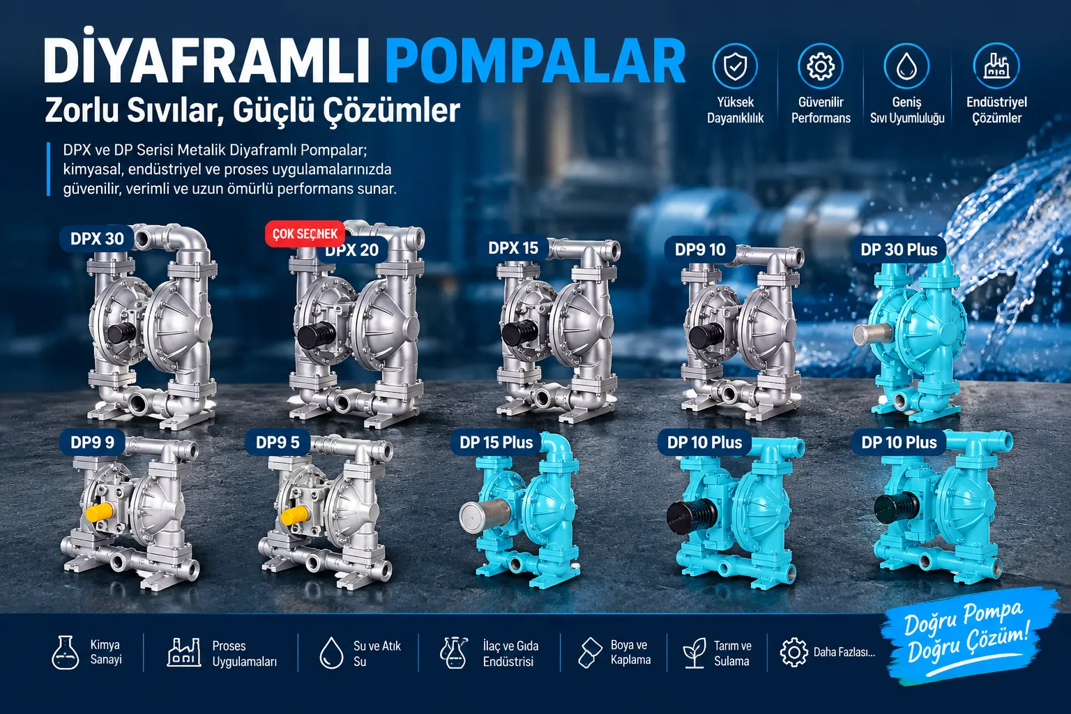 Zorlu Sıvılar İçin DP ve DPX Pro Diyaframlı Pompalar