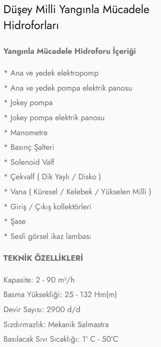 Düşey Milli Yangınla Mücadele Hidroforları