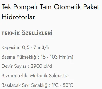 JETIX1100 / JET1150 / JET1300-2 / 1205-7 TİP Tek Pompalı Tam Otomatik Paket Hidroforlar
