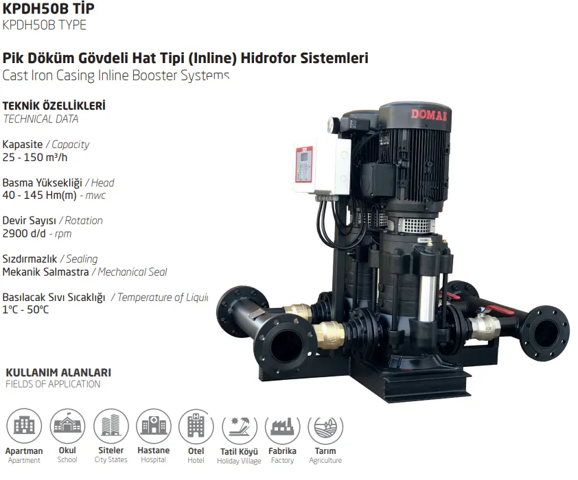 KPDH TİPİ  Pik Döküm Gövdeli Hat Tipi (Inline) Hidrofor Sistemleri