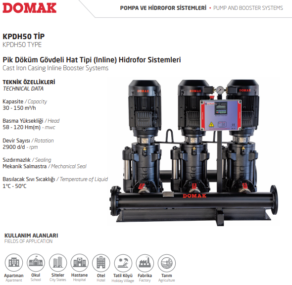 KPDH TİPİ  Pik Döküm Gövdeli Hat Tipi (Inline) Hidrofor Sistemleri