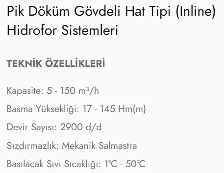 KPDH TİPİ  Pik Döküm Gövdeli Hat Tipi (Inline) Hidrofor Sistemleri
