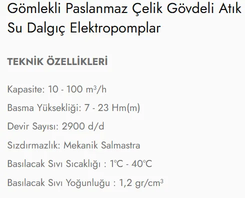 ASGM2257 / ASG3257/ ASG3407 Tipi Gömlekli Paslanmaz Çelik Gövdeli Atık Su Dalgıç Elektropomplar