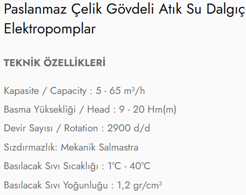 AS-ASM-AST Tipi Paslanmaz Çelik Gövdeli Atık Su Dalgıç Elektropomplar