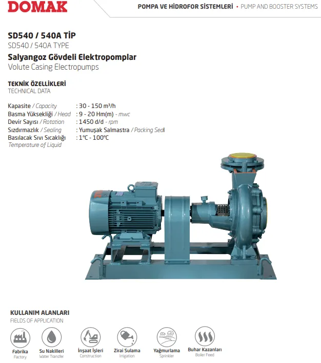 SD540 / 540A Tip Salyangoz Gövdeli Elektropomplar