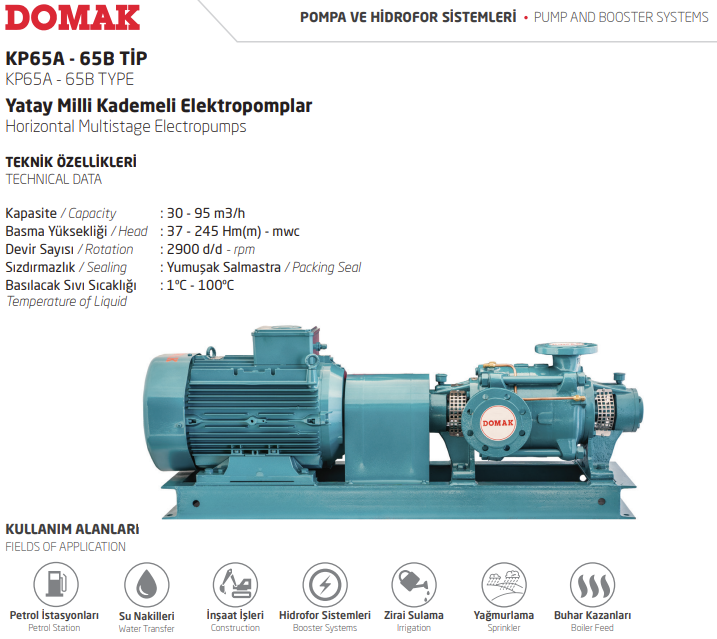 KP65A - 65B Tip Yatay Milli Kademeli Elektropomplar