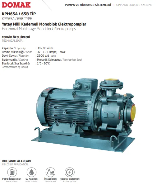KPM65A / 65B Tip Yatay Milli Kademeli Monoblok Elektropomplar