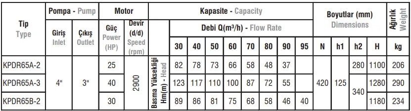 KPDR65A - 65B Tip Düşey Milli Kademeli Rijit Kaplinli Pik Döküm Gövdeli Elektropomplar