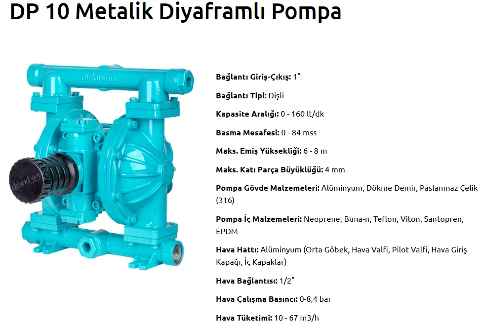 DP 10 Plus Serisi Metalik Diyaframlı Pompa