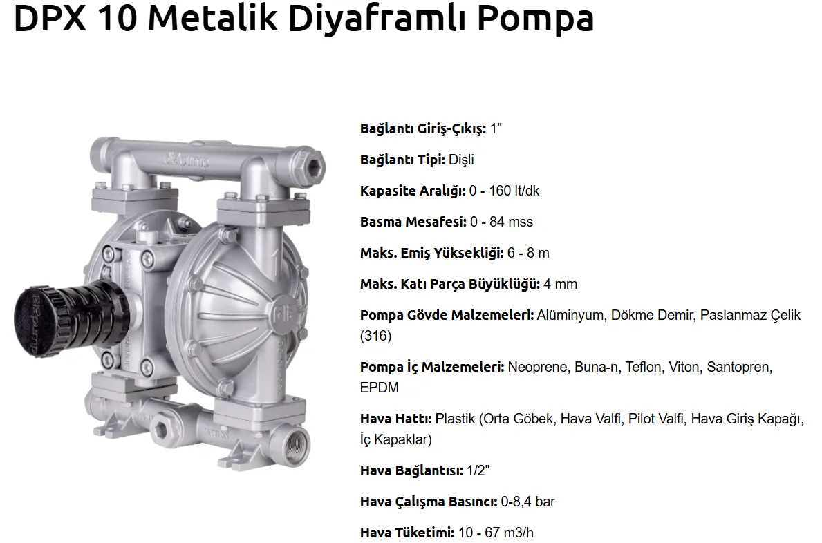 DPX 10 Pro Serisi Metalik Diyaframlı Pompa