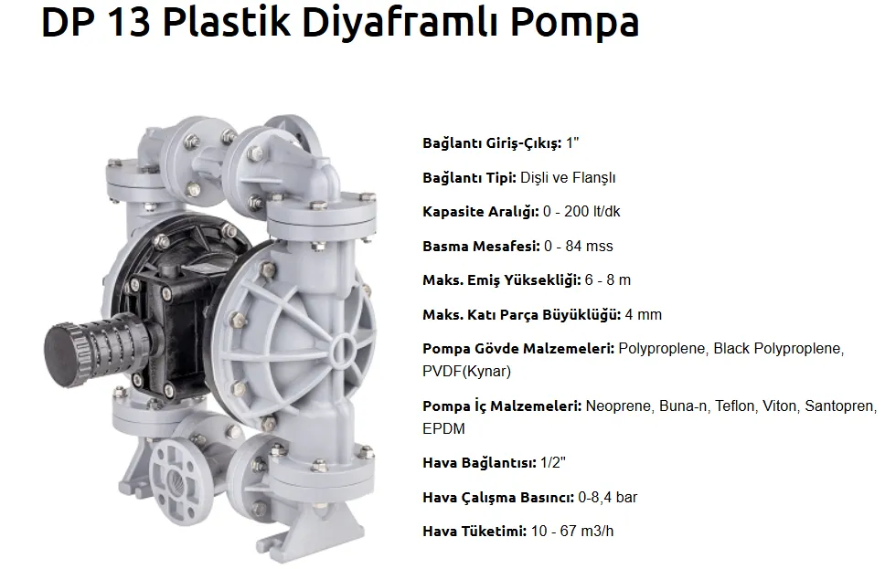 DP 13 Plastik Diyaframlı Pompa