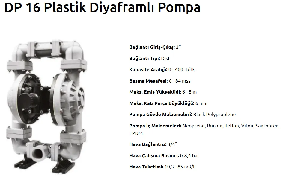 DP 16 Plastik Diyaframlı Pompa