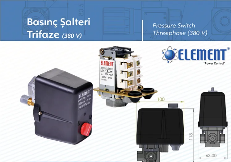 Element Basınç Şalterleri Trifaze 380 v